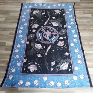 VINTAGE 90s Sacred Threads Wall Tapestry Alien UFO Space